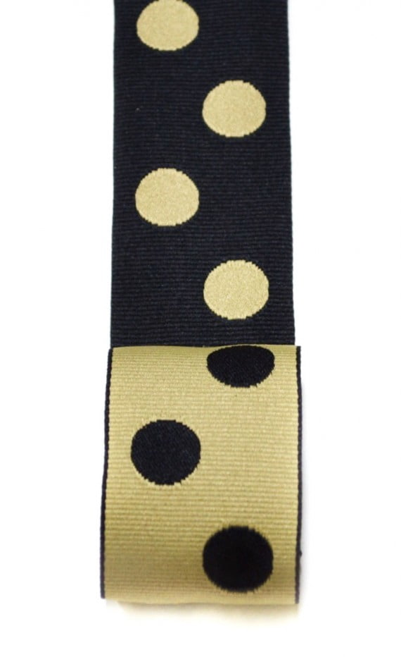 Ribbon Bazaar Reversible Grosgrain Polka Dots 1 inch Black Taupe 20 yards Ribbon