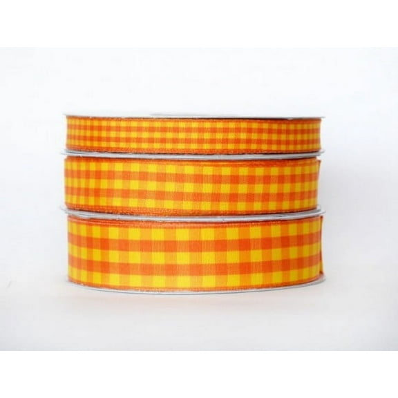 Ribbon Bazaar Taffeta Gingham Check 3/8 inch Yellow & Orange 25 yards Ribbon