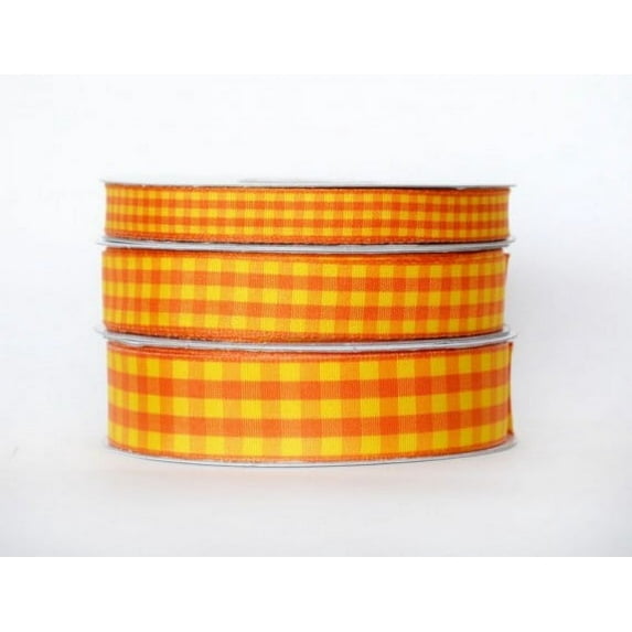 Ribbon Bazaar Taffeta Gingham Check 3/8 inch Yellow & Orange 25 yards Ribbon
