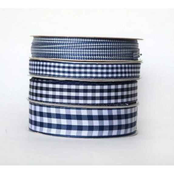Ribbon Bazaar Taffeta Gingham Check 7/8 inch Navy 25 yards Ribbon