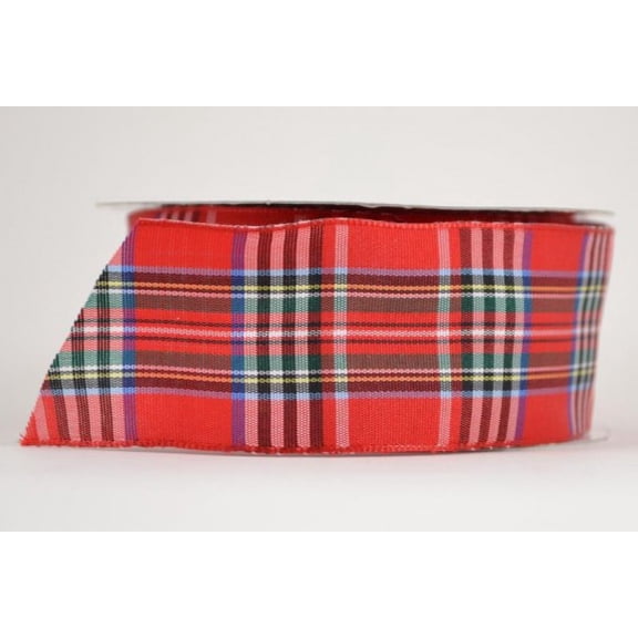 Ribbon Bazaar Wired Christmas Plaid with Woven Edge 1-1/2 inch Royal Stewart 25 yards Ribbon