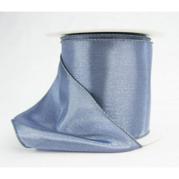 Ribbon Bazaar Wired Iridescent Single Faced Satin 6 inch Blue Smoke 10 yards Ribbon