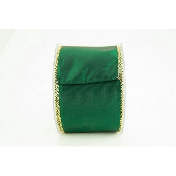 Ribbon Bazaar Wired Iridescent Taffeta 3-1/2 inch Green (Gold Edge) 10 yards 100% Acetate Ribbon