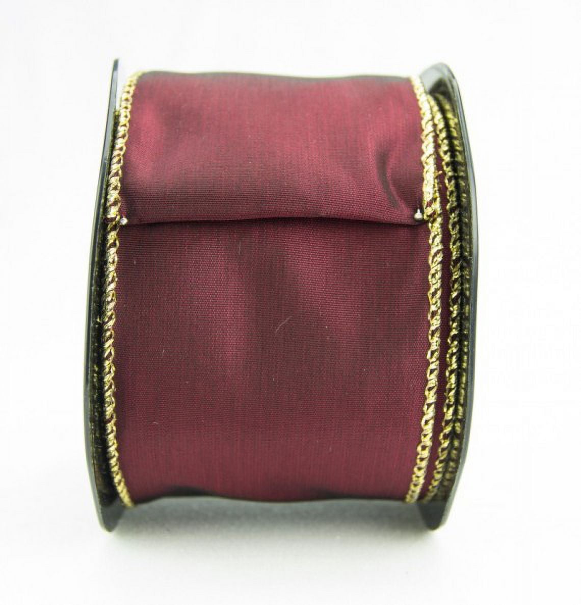 Ribbon Bazaar Wired Iridescent Taffeta 6 inch Burgundy (Gold Edge) 10 yards 100% Acetate Ribbon