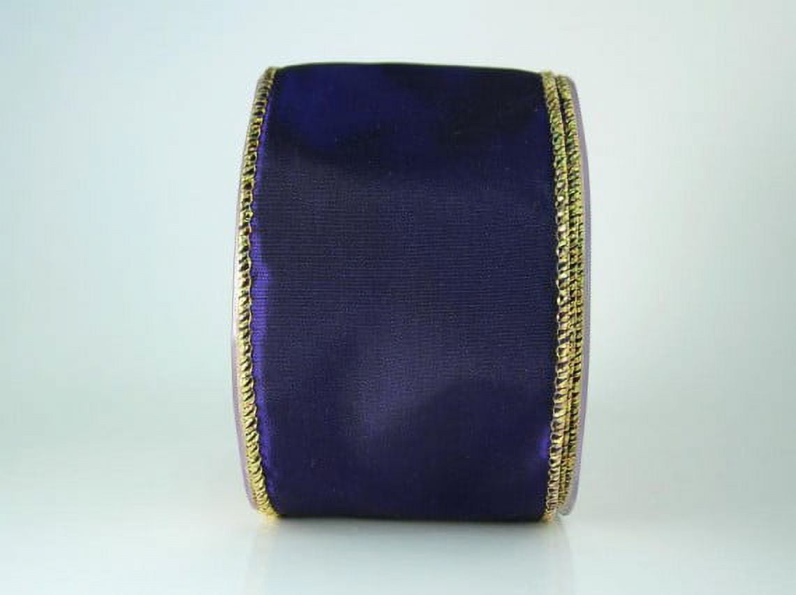 Ribbon Bazaar Wired Iridescent Taffeta 6 inch Deep Purple (Gold Edge) 10 yards 100% Acetate Ribbon