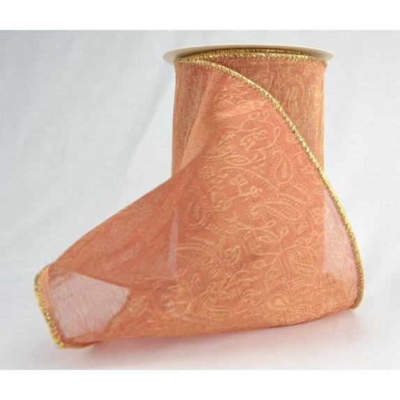 Ribbon Bazaar Wired Metallic Sheer Jacquard 2-1/2 inch Light Coral (Same Color Edge) 10 yards Ribbon
