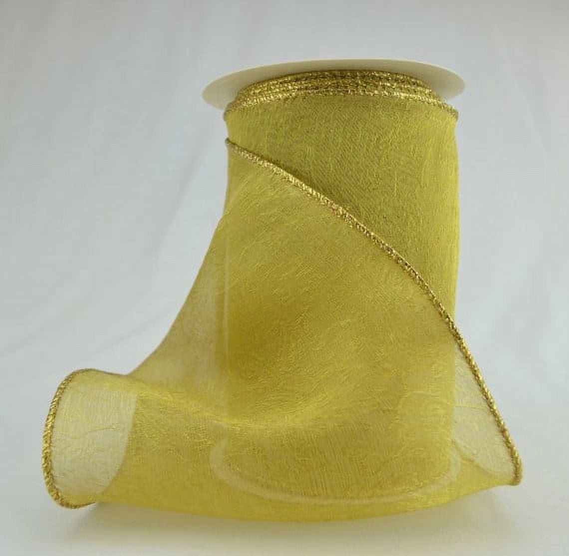 Ribbon Bazaar Wired Metallic Sheer Jacquard 3-1/2 inch Gold 10 yards Ribbon