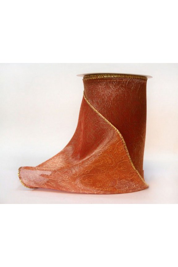 Wired Metallic Sheer Jacquard 3-1/2 inch Light Coral (Gold Edge) 10 yards Ribbon