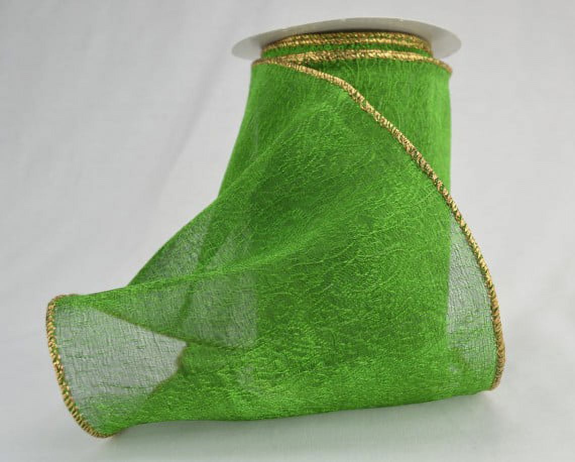 Ribbon Bazaar Wired Metallic Sheer Jacquard 3-1/2 inch Olive 10 yards Ribbon