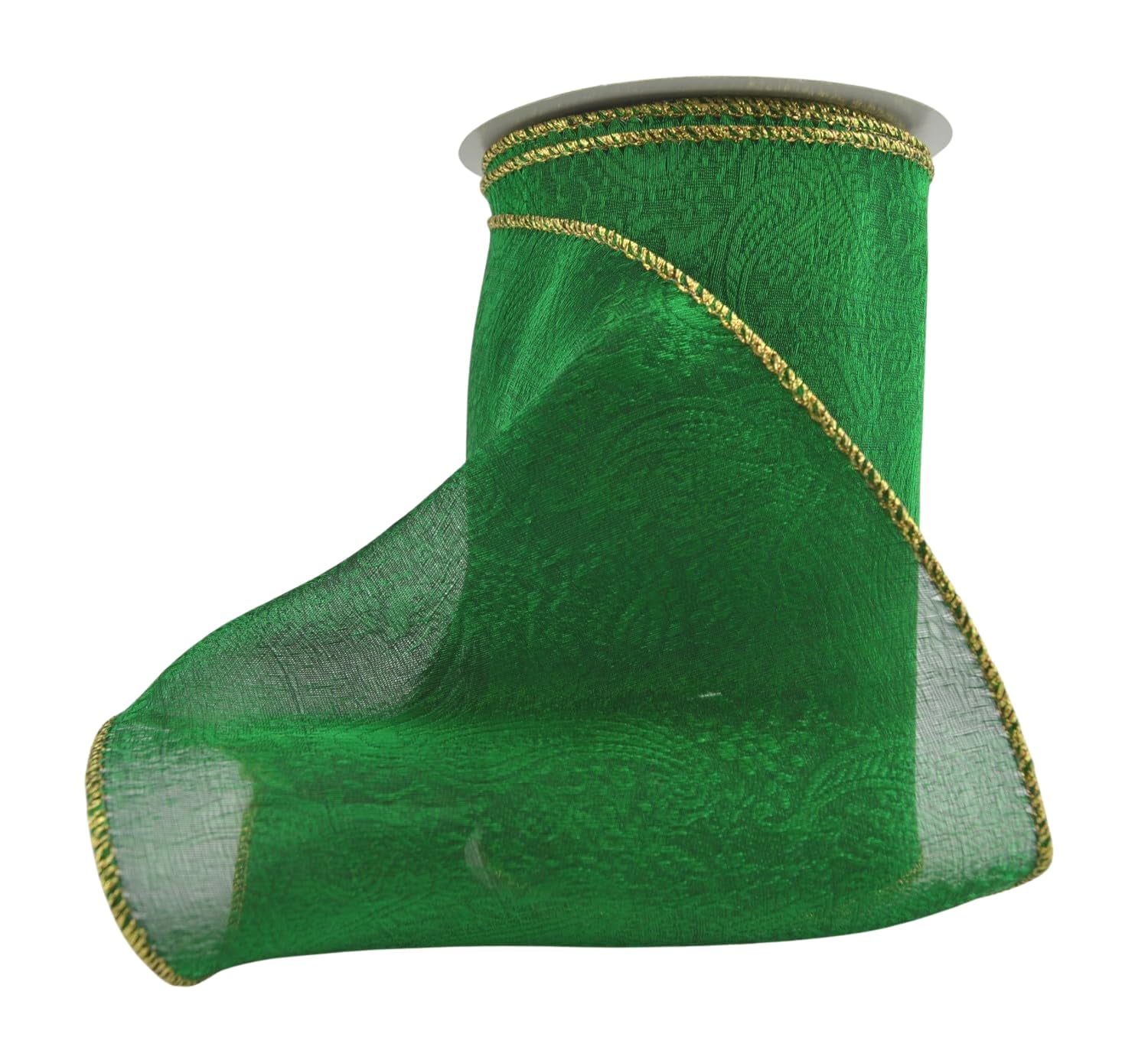 Ribbon Bazaar Wired Metallic Sheer Jacquard 6 inch Green (Gold Edge) 10 yards Ribbon