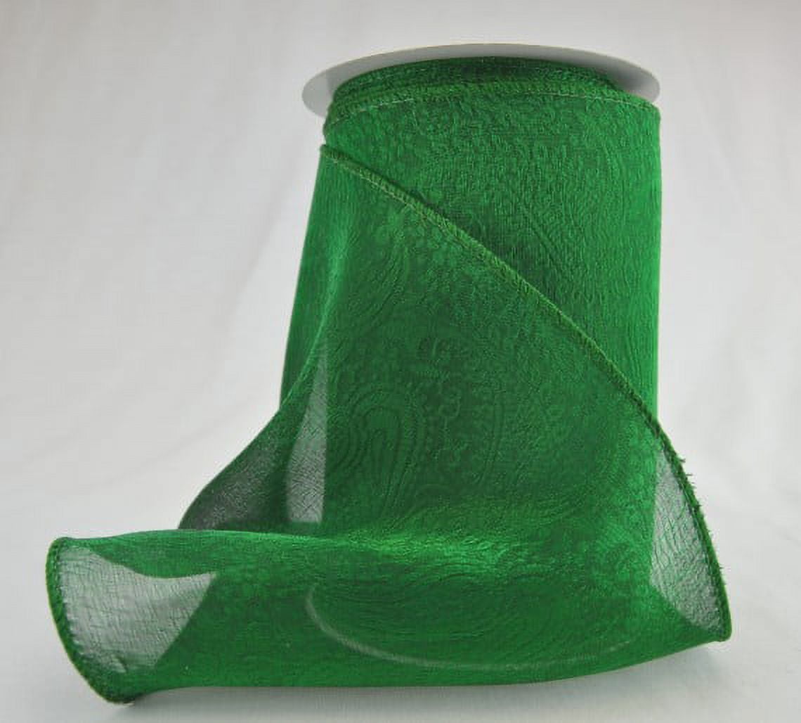 Ribbon Bazaar Wired Metallic Sheer Jacquard 6 inch Green (Green Edge) 10 yards Ribbon