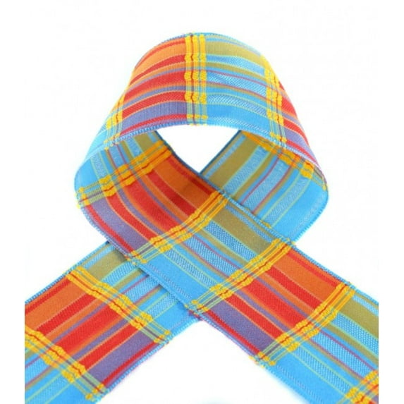 Ribbon Bazaar Wired Multi Color Ribbed Taffeta 1-1/2 inch Aqua / Red 10 yards Ribbon