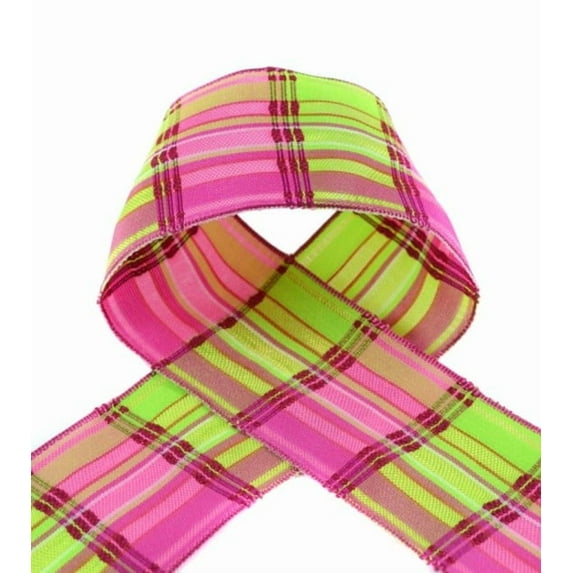 Ribbon Bazaar Wired Multi Color Ribbed Taffeta 1-1/2 inch Magenta / Lime 50 yards Ribbon