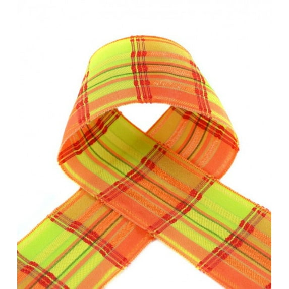 Ribbon Bazaar Wired Multi Color Ribbed Taffeta 1-1/2 inch Orange / Lime 10 yards Ribbon
