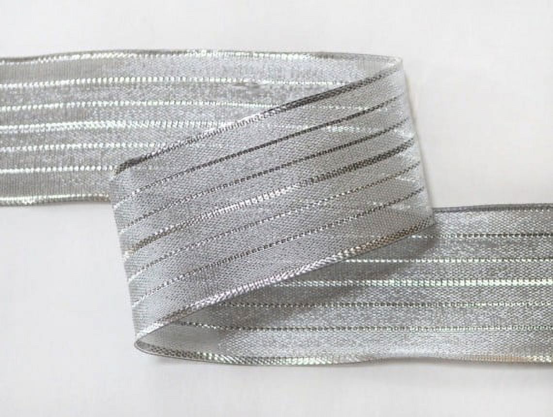 Spinor Ribbons Ribbon Bazaar Wired Pinstriped Sheer Metallic 1-1/2 inch Silver 25 ...