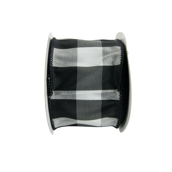 Ribbon Bazaar Wired Polyester Buffalo Check 2-1/2 inch Black 10 yards Ribbon