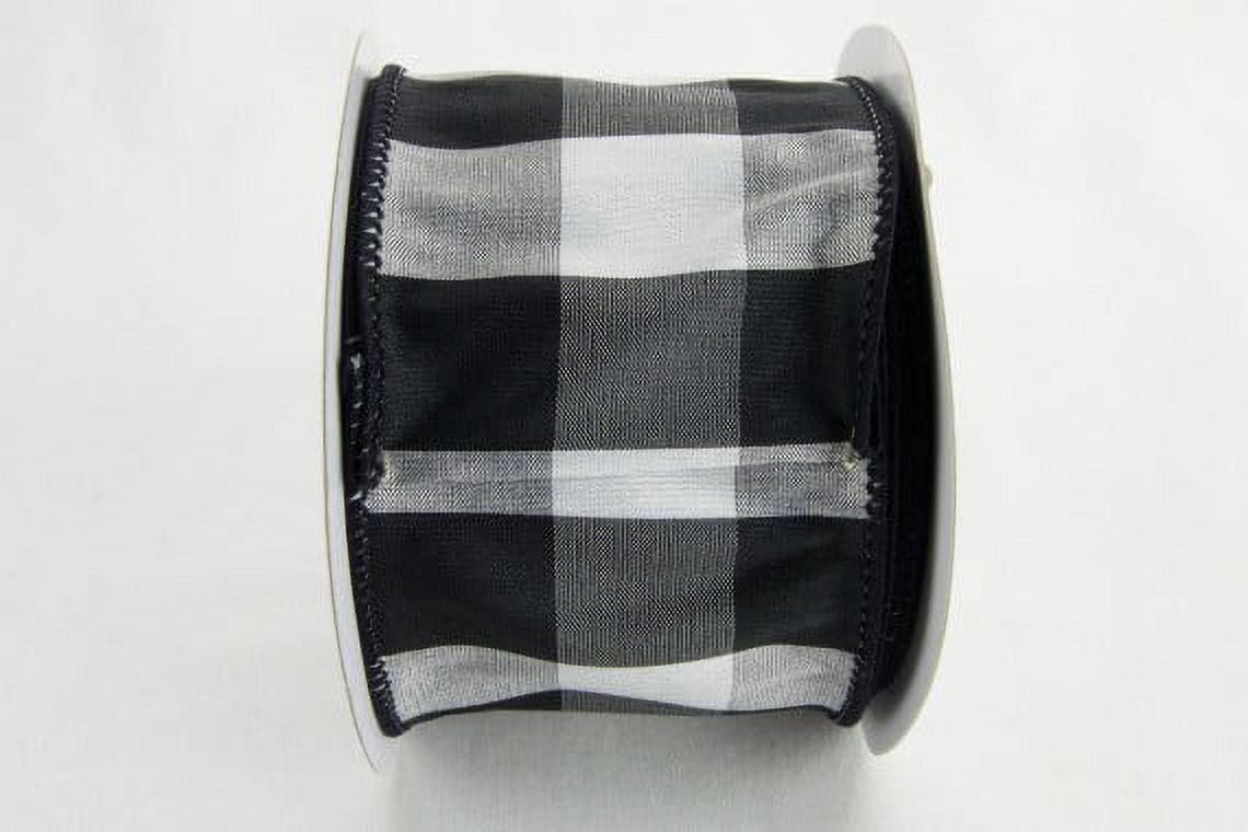 Ribbon Bazaar Wired Polyester Buffalo Check 4 inch Black 10 yards Ribbon