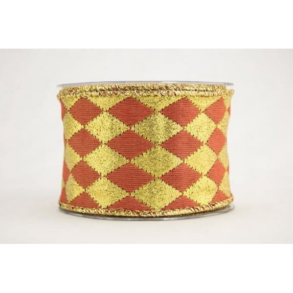 Ribbon Bazaar Wired Reversible Diamonds Pattern Ribbon 1-1/2 inch Coral 10 yards