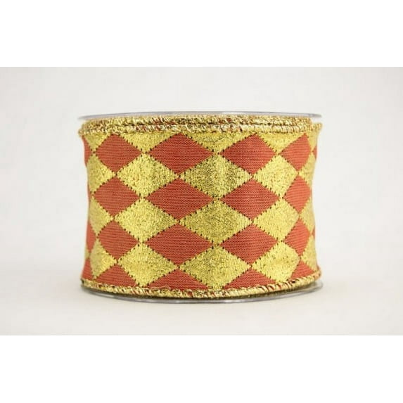 Ribbon Bazaar Wired Reversible Diamonds Pattern Ribbon 2-1/2 inch Coral 10 yards