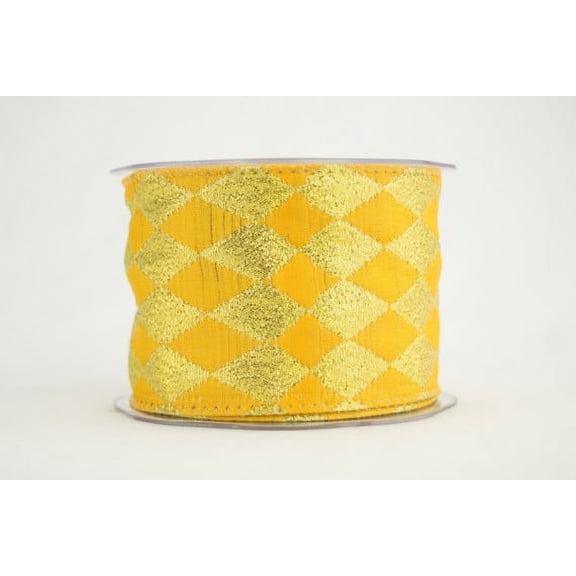 Ribbon Bazaar Wired Reversible Diamonds Pattern Ribbon 2-1/2 inch Gold 10 yards