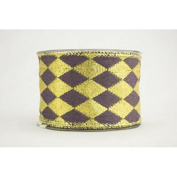 Ribbon Bazaar Wired Reversible Diamonds Pattern Ribbon 2-1/2 inch Purple 10 yards