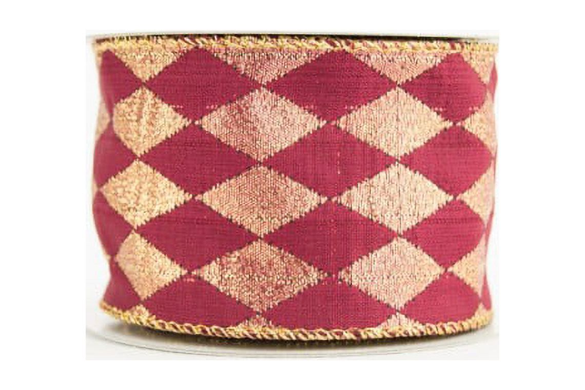 Ribbon Bazaar Wired Reversible Diamonds Pattern Ribbon 6 inch Burgundy ...