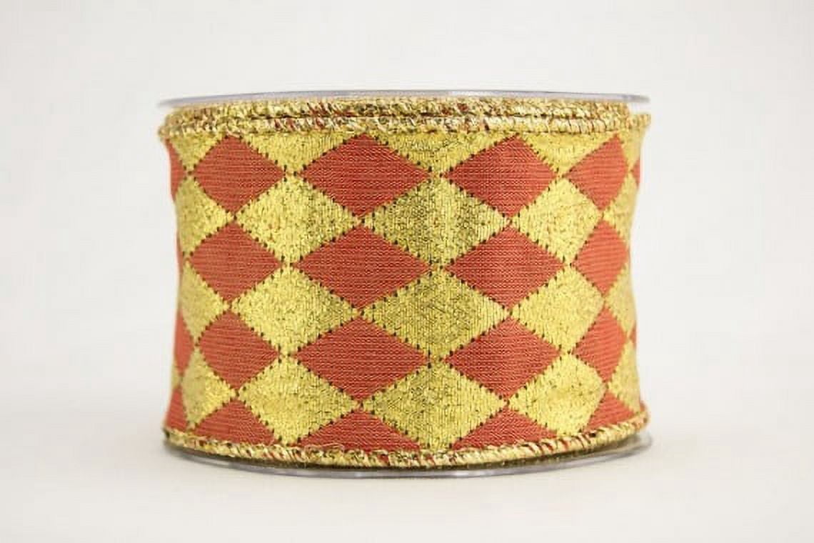 Ribbon Bazaar Wired Reversible Diamonds Pattern Ribbon 6 inch Coral 10 ...