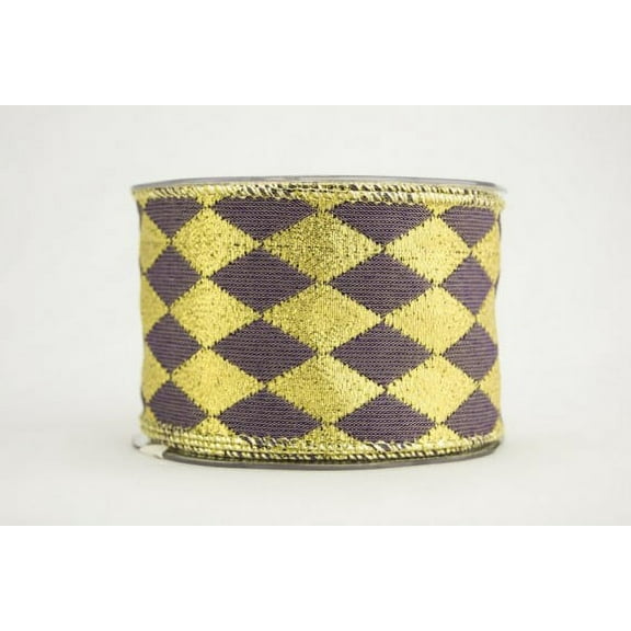 Ribbon Bazaar Wired Reversible Diamonds Pattern Ribbon 6 inch Purple 10 yards