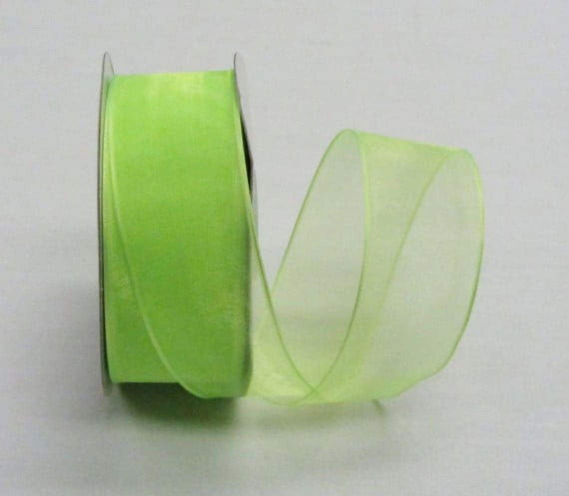 Apple Green Sheer Organza Wired Ribbon, 75 Feet