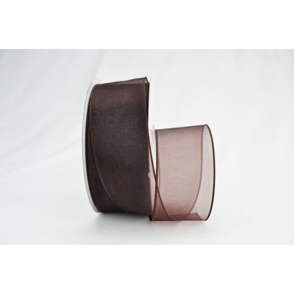 Ribbon Bazaar Wired Sheer Organza 1-1/2 inch Black Coffee 25 yards Ribbon