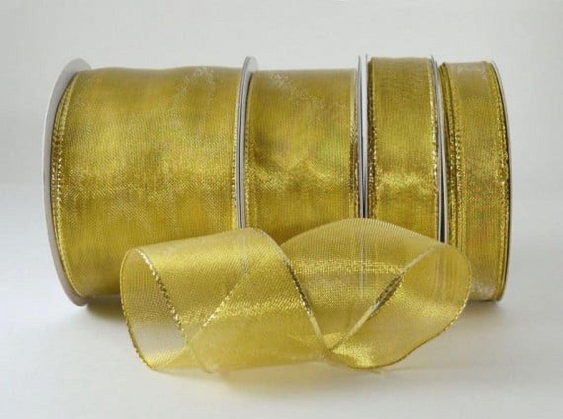 Ribbon Bazaar Wired Shimmering Metallic Sheer 2-1/2 inch Gold 25 yards Ribbon