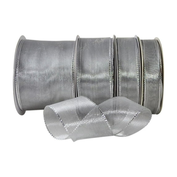 Ribbon Bazaar Wired Shimmering Metallic Sheer 7/8 inch Silver 25 yards Ribbon
