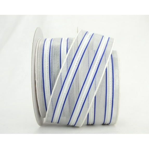 Ribbon Bazaar Wired Stripe Metallic Sheer 1-1/2 inch White / Silver 10 yards Ribbon