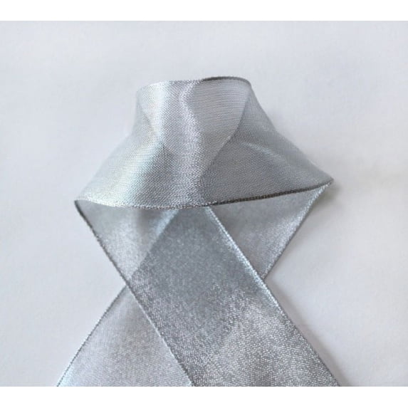 Ribbon Bazaar Wired Woven Edge Metallic Sheer 7/8 inch Silver 25 yards Ribbon