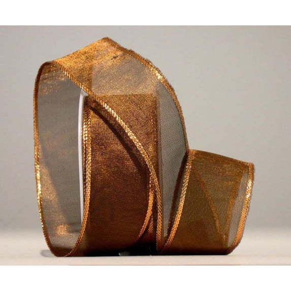 Ribbon Bazaar Wired Woven Shimmer Edge Metallic Sheer 1-1/2 inch Brown 25 yards Ribbon
