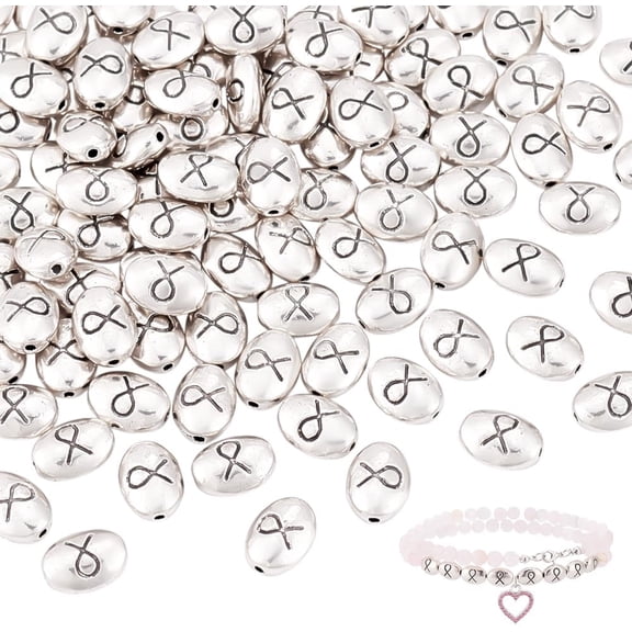 Ribbon Beads for Bracelet Oval Spacer Beads Cancer Awareness Ribbon Bead Alloy Metal Charms for Jewelry Making diy