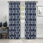 Ribbon Blackout Grommet Curtain Panel Set by Blue Nile Mills, 52" x 108", Navy Blue
