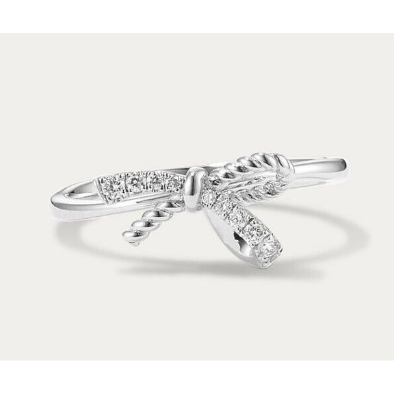Ribbon Bow And Rope Design Diamond Promise Ring 1.5 Ct Diamond 14K White Gold Over