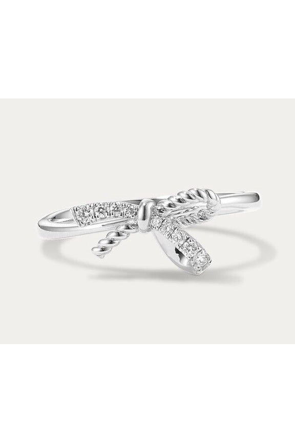 Ribbon Bow And Rope Design Diamond Promise Ring 1.5 Ct Diamond 14K White Gold Over