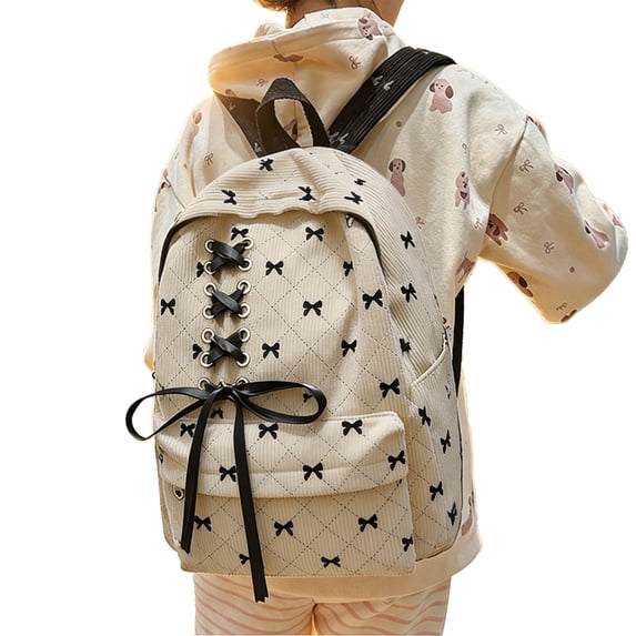 Ribbon Bow Backpack Versatile Casual Daypack for School Commute Travel Lightweight Shoulder