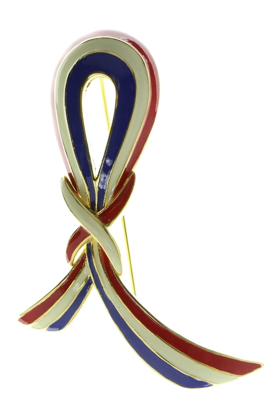 Ribbon Bow Brooch-Pin Red White Blue & Gold LQP451