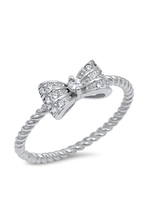 Ribbon Bow Clear CZ Bowtie Ring .925 Sterling Silver Bali Band White Jewelry Female Size 6