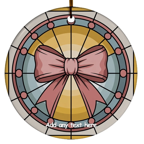 Ribbon Bow Emblem Ceramic Ornament  Custom Text Ornament for Boy or Girl, Family & Friends, Christmas 2025 Tree Decoration