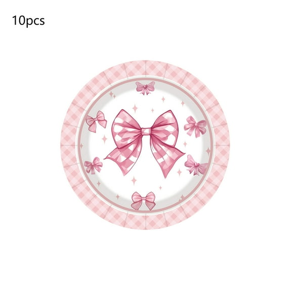 Ribbon Bow Party Supplies Set Disposable Tableware, Includes Paper Plates, Napkins, Cups for Wedding Birthday Holiday Party Decor (7In Plate 10Pcs)