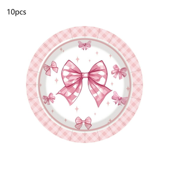 Ribbon Bow Party Supplies Set Disposable Tableware, Includes Paper Plates, Napkins, Cups for Wedding Birthday Holiday Party Decor (9In Plate 10Pcs)