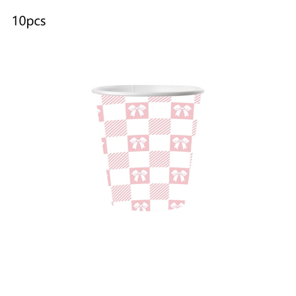 Ribbon Bow Party Supplies Set Disposable Tableware, Includes Paper Plates, Napkins, Cups for Wedding Birthday Holiday Party Decor (Cup 10Pcs)