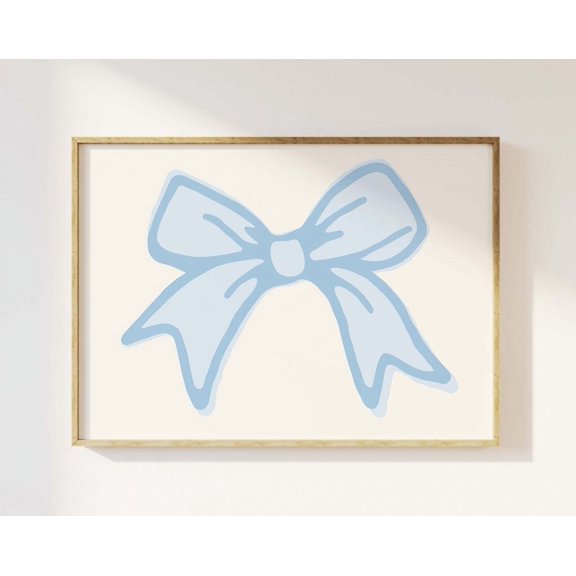 Ribbon Bow Print, Art, Balletcore Wall Art, Cute Nursery Wall Art, Trendy Blue Art Print, Girly Wall Decor Wall Art, Modern Wall Decor, 16x24 UNFRAMED
