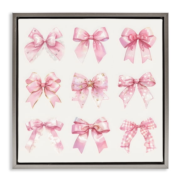Stupell Industries Ribbon Bow Styles Grouping Gray Framed Floater Canvas Wall Art, design by Creative Studio, 18 x 18