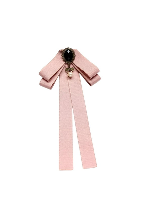 Ribbon Bow Tie Brooch Pre Tied Ties Bead Decorative Bowties Ribbon Brooches Neck Tie Bowknot Brooch Pin for Lady Daily Use Graduation Blouse Pink