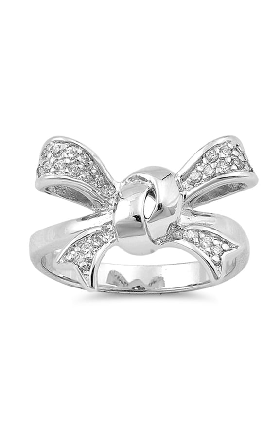 Ribbon Bow Tie Knot White Cubic Zirconia Ring .925 Sterling Silver Band Jewelry Female Male Size 6